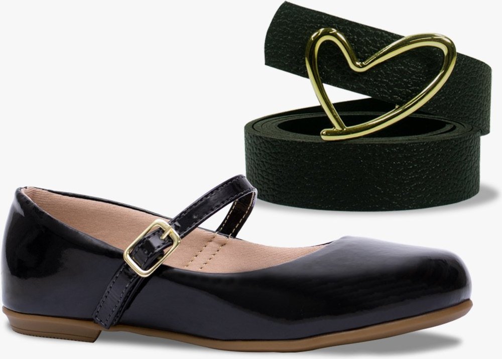 Imagem principal Infantil - Kit Cinto e Sapatilha Rasteira Pópidi Menina preto Pópidí preto