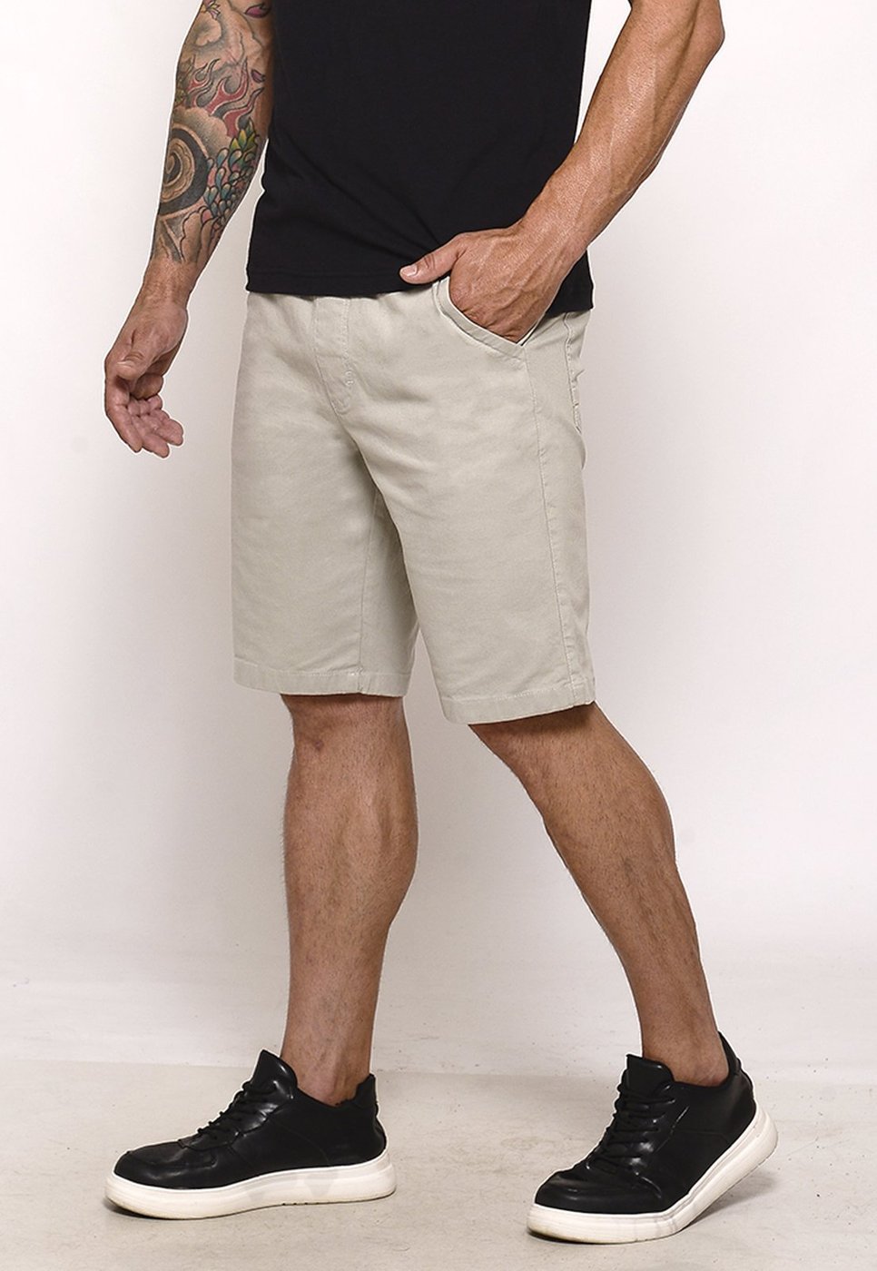 Imagem principal Bermuda Masculina Sarja Cós Elástico Casual Confortável Estilo Urbano Cinza Claro Macaw amarelo Macaw amarelo