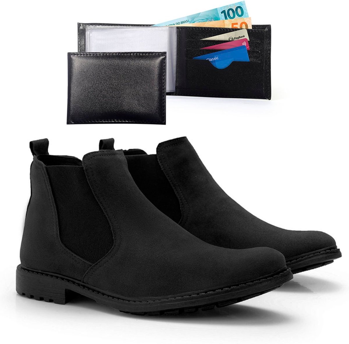 Imagem principal Bota Masculina Bredeni Conforto Resistente Dia a Dia Marrom Com Carteira preto BREDENI preto