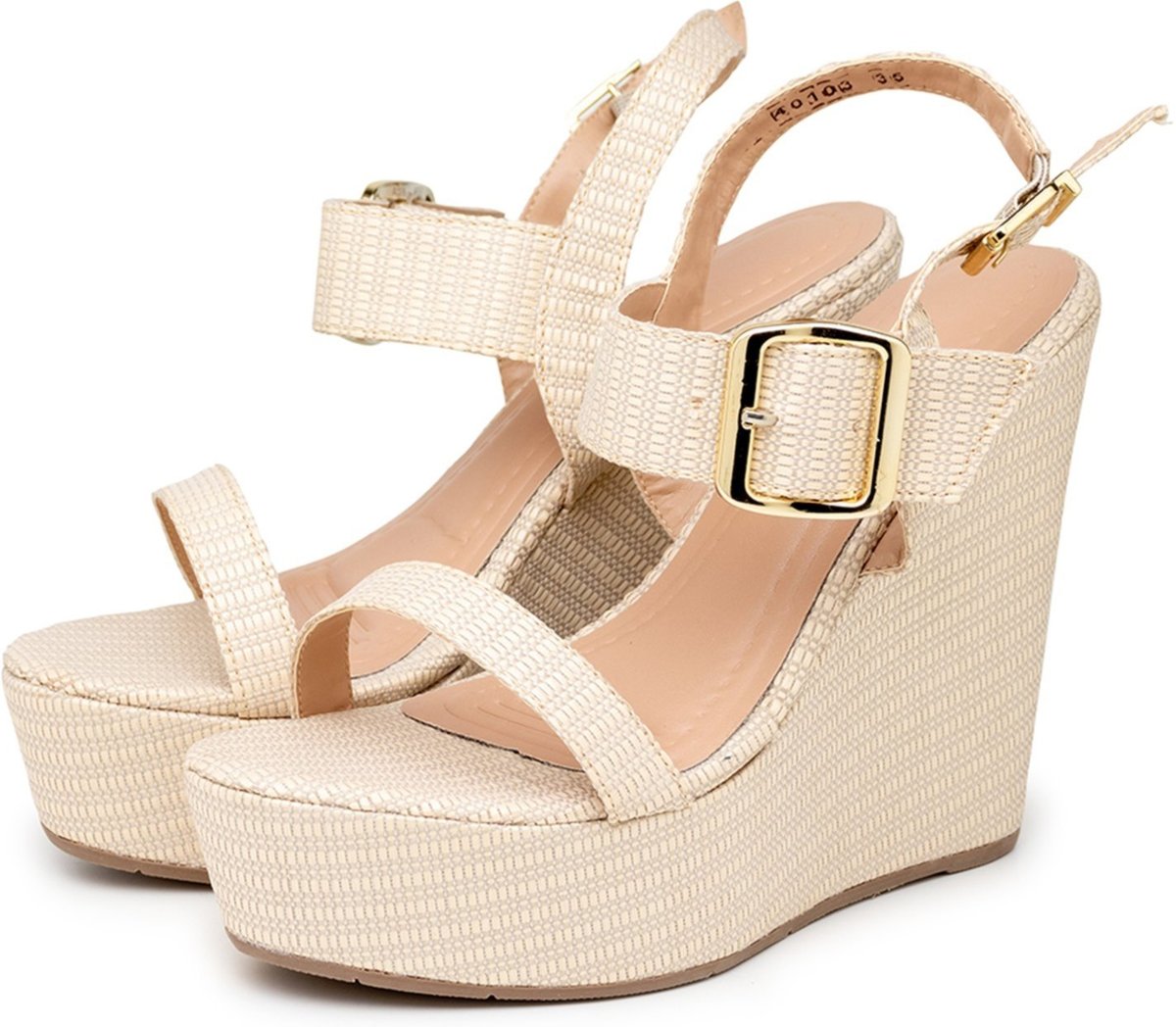 Imagem principal Sandália Anabela Feminina Plataforma Fivela 40104 Natural Flor da Pele bege natural Flor da Pele bege natural
