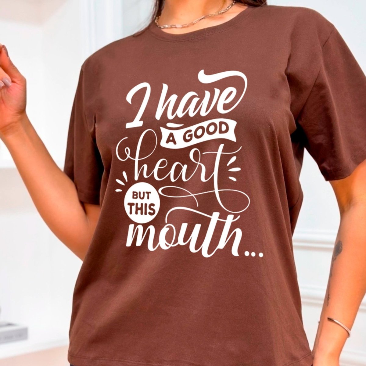 Imagem principal Camiseta Ousy Básica Frase Sarcástica Good Heart Unissex branco ousy branco