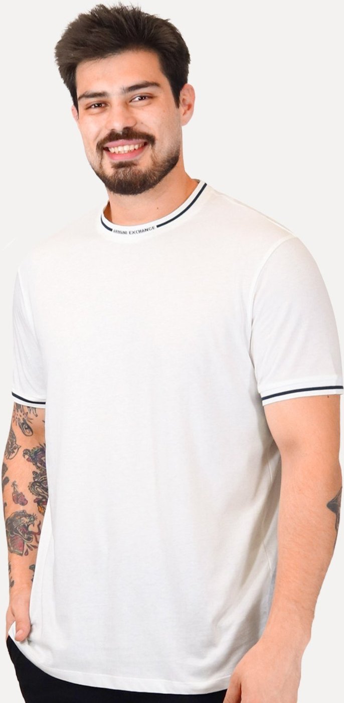 Camiseta Armani Exchange Masculina Regular Fit Marca Gola Off-White