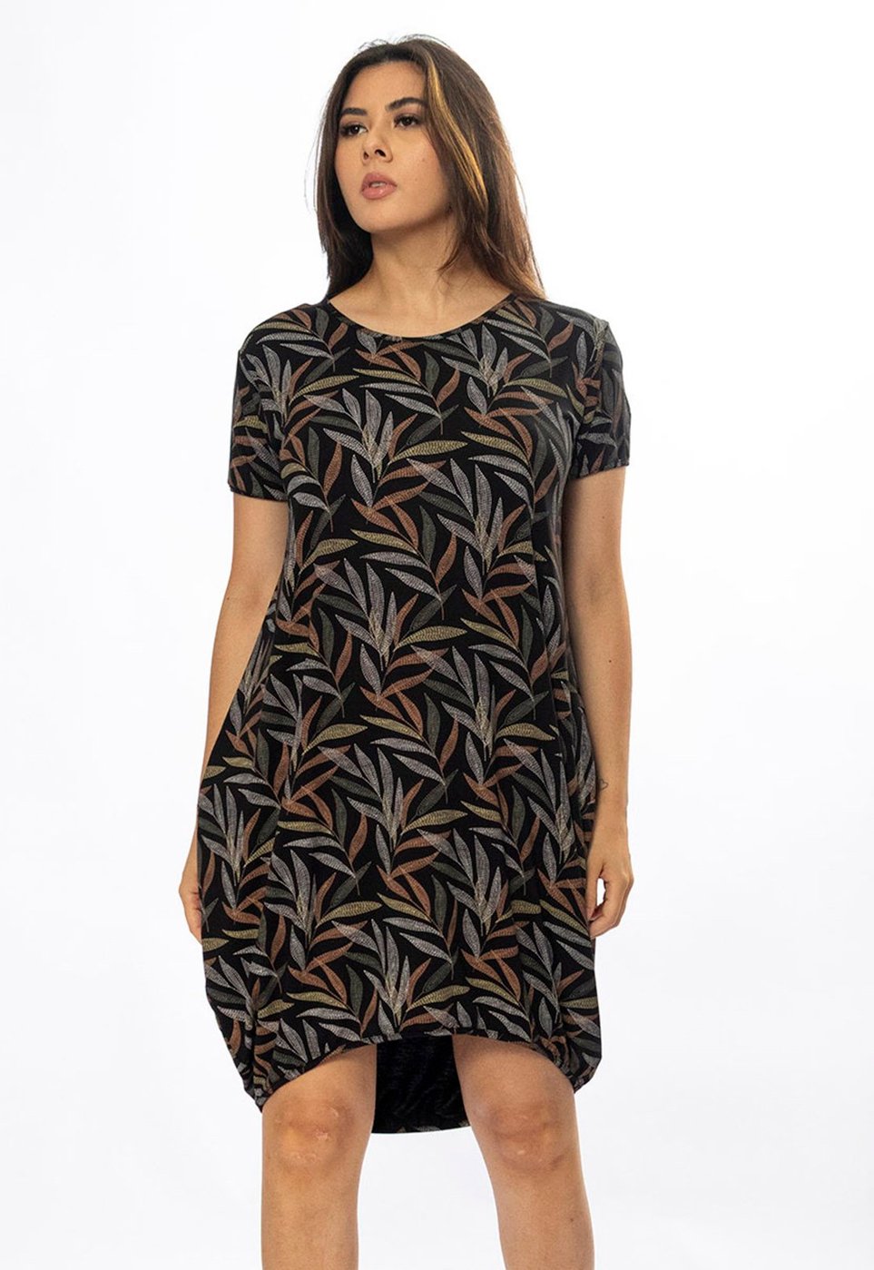 Vestido Curto Cabanafree Malha Amplo Always Estampa Folhagem