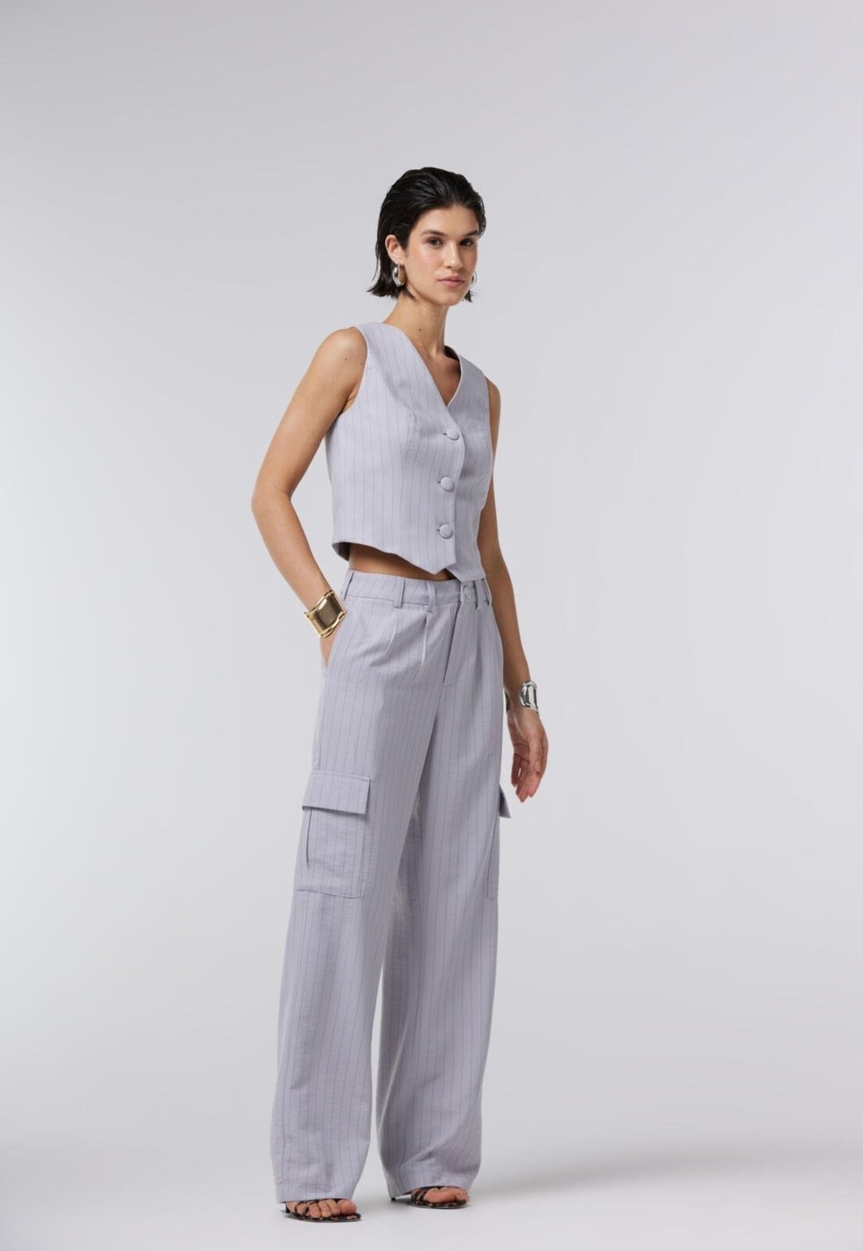 Imagem principal Calça Alfaiataria Traymon Risca De Giz Claro cinza Traymon cinza