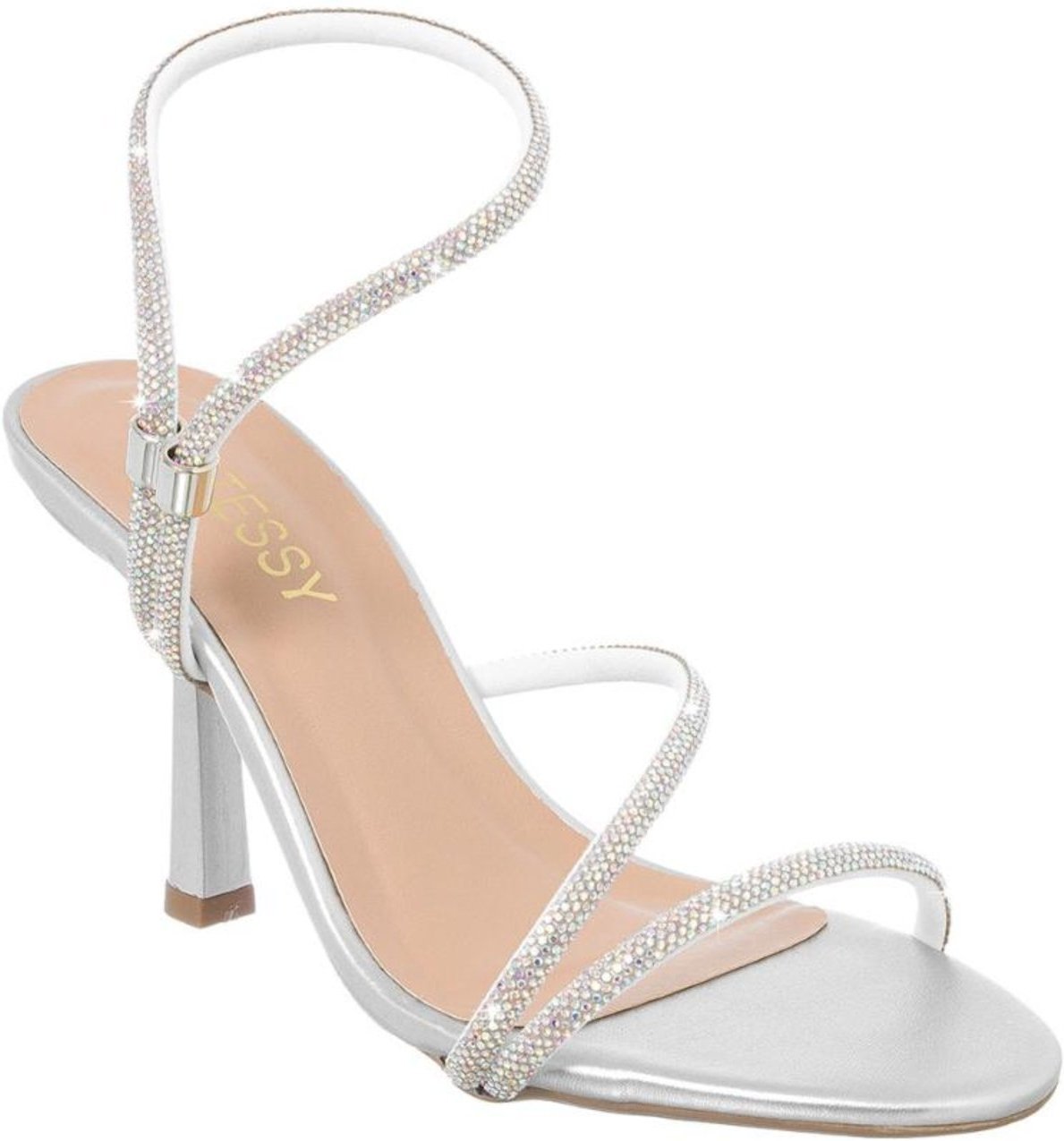 Imagem principal Sandália Feminina Strass Salto Alto Fino Elegante Festa Moda Stessy Shoes prata Stessy Shoes prata