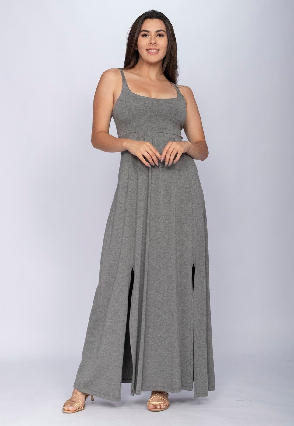 Vestido CabanaFree Longo Jambo Malha Aberturas Mescla