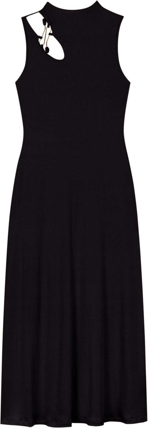 Vestido Chá Em Malha Canelada Com Recorte E Enfeite