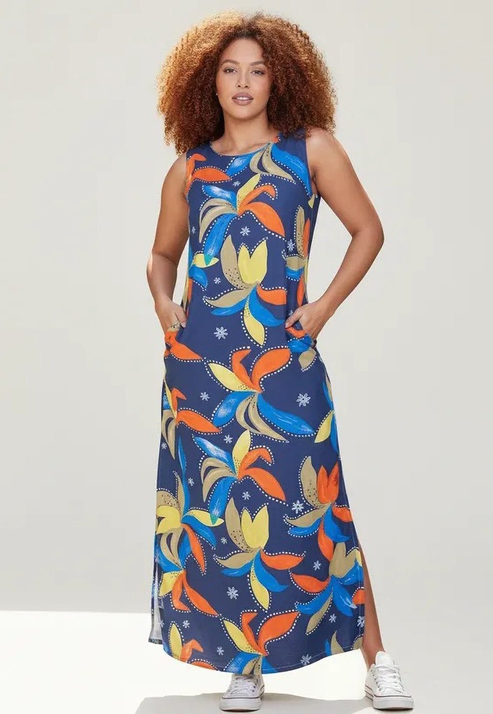 Vestido CabanaFree Longo Plano com Bolso Estampa Maré Vibrante