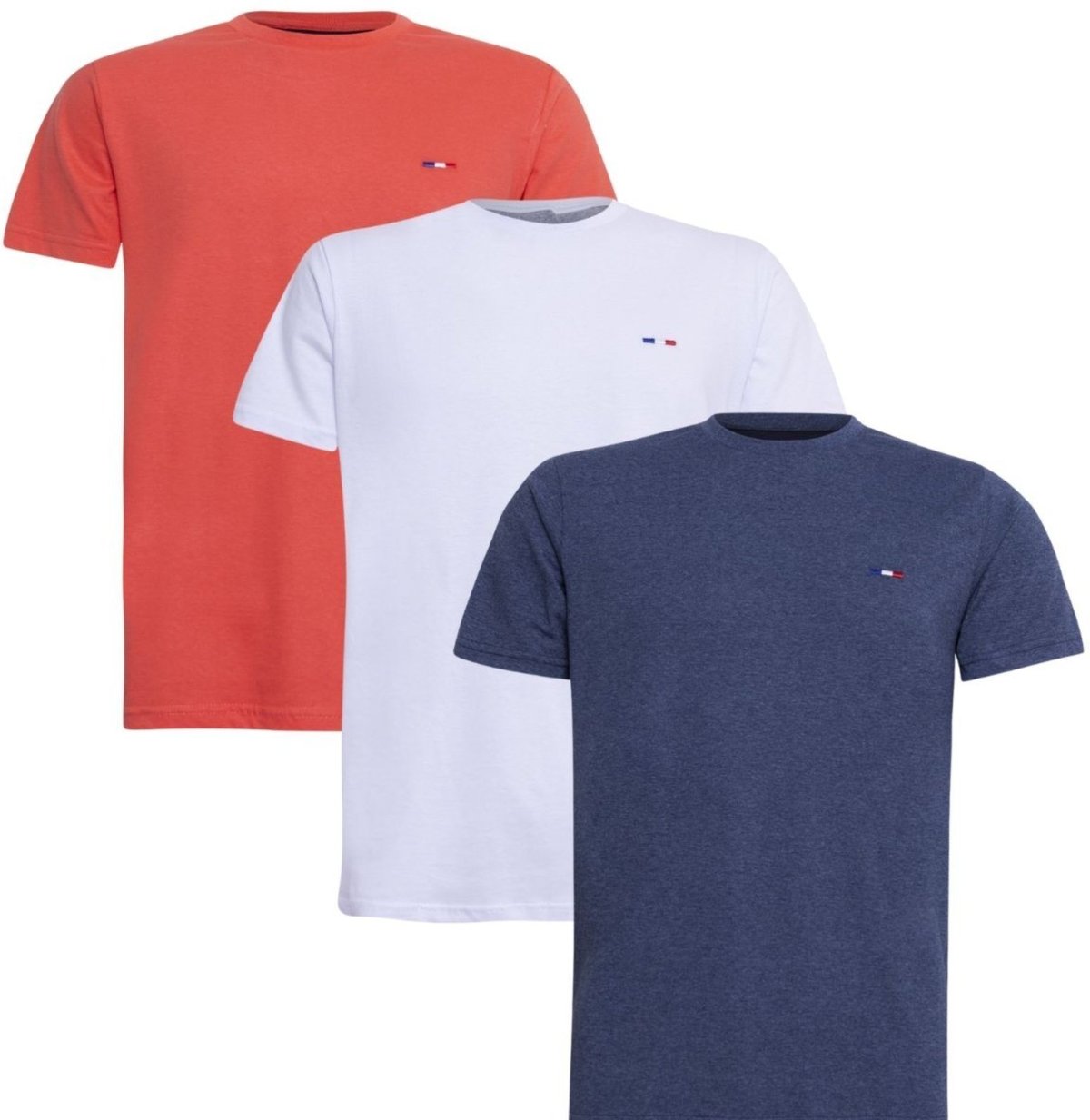 Imagem principal Kit 3 Peças Camisetas Básicas Masculina FMF em Algodão Premium no Estilo Tommy Bordado França Laranja Branca azul FMF azul