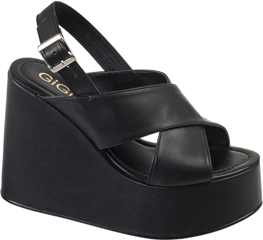 Imagem principal Sandália Feminina GiGiL Anabela Plataforma Salto Alto Tiras Cruzadas preto Gigil preto