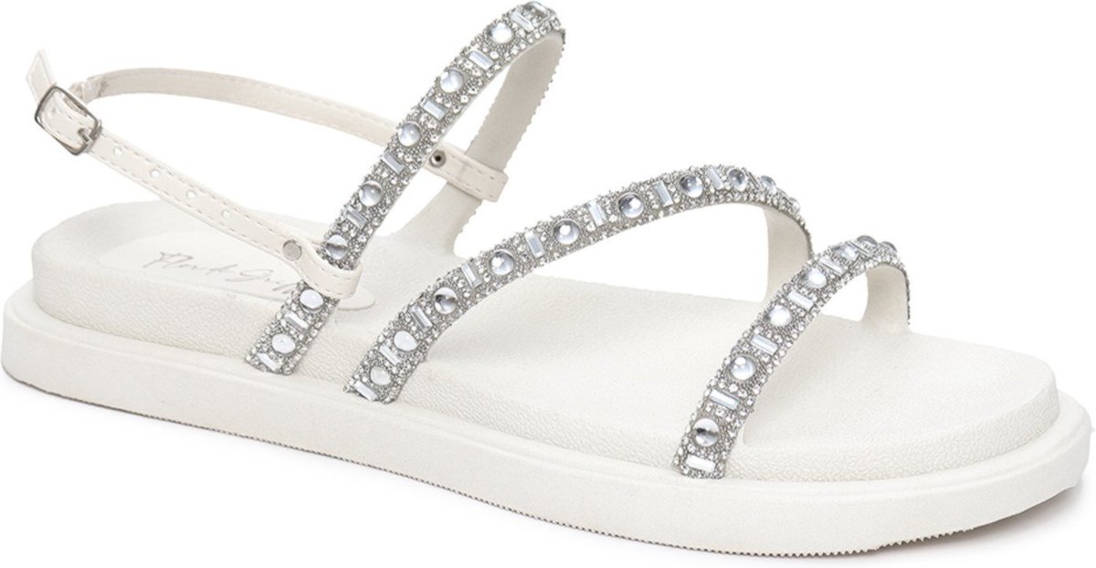 Sandália Papete Flor de Griffe Stras Off White