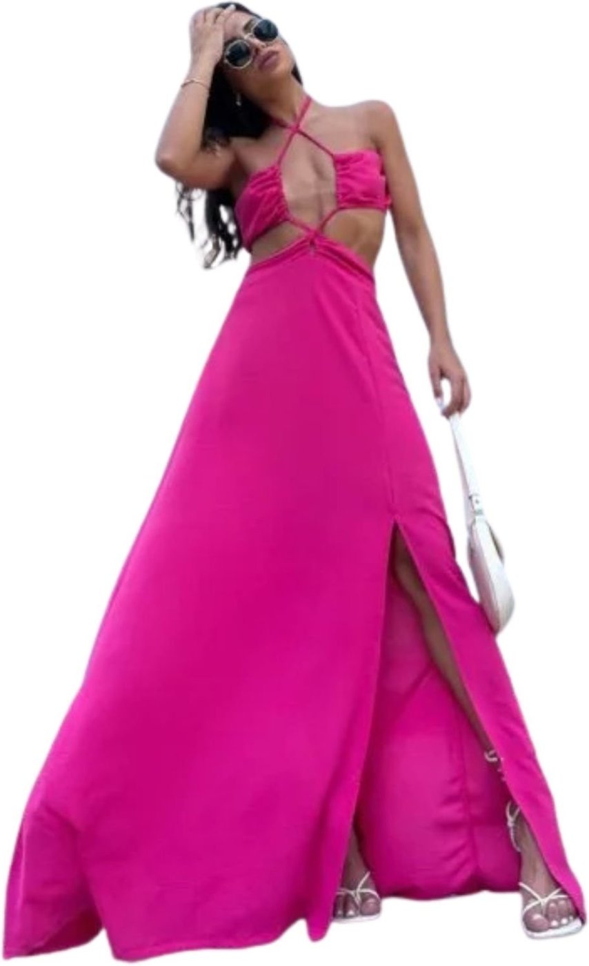 Vestido Longo Recortes Cut Out Viscose Fiorelly