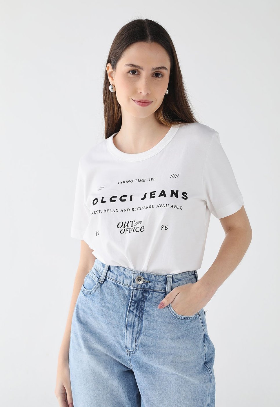 Imagem principal Camiseta Feminina Colcci Jeans Estampa Lettering Branca branco Colcci Jeans branco