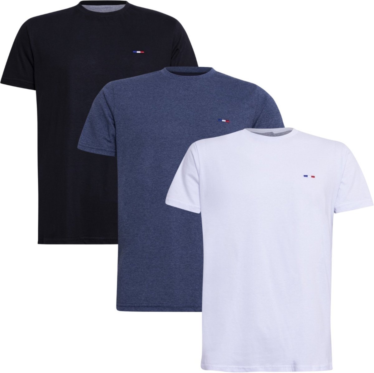 Imagem principal Kit 3 Peças Camisetas Básicas Masculina FMF em Algodão Premium no Estilo Tommy Bordado França Preto Branco M Mescl multicolorido FMF multicolorido