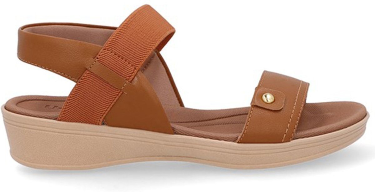 Sandália Usaflex Couro Tira Elástico Calce Fácil TAN - 003