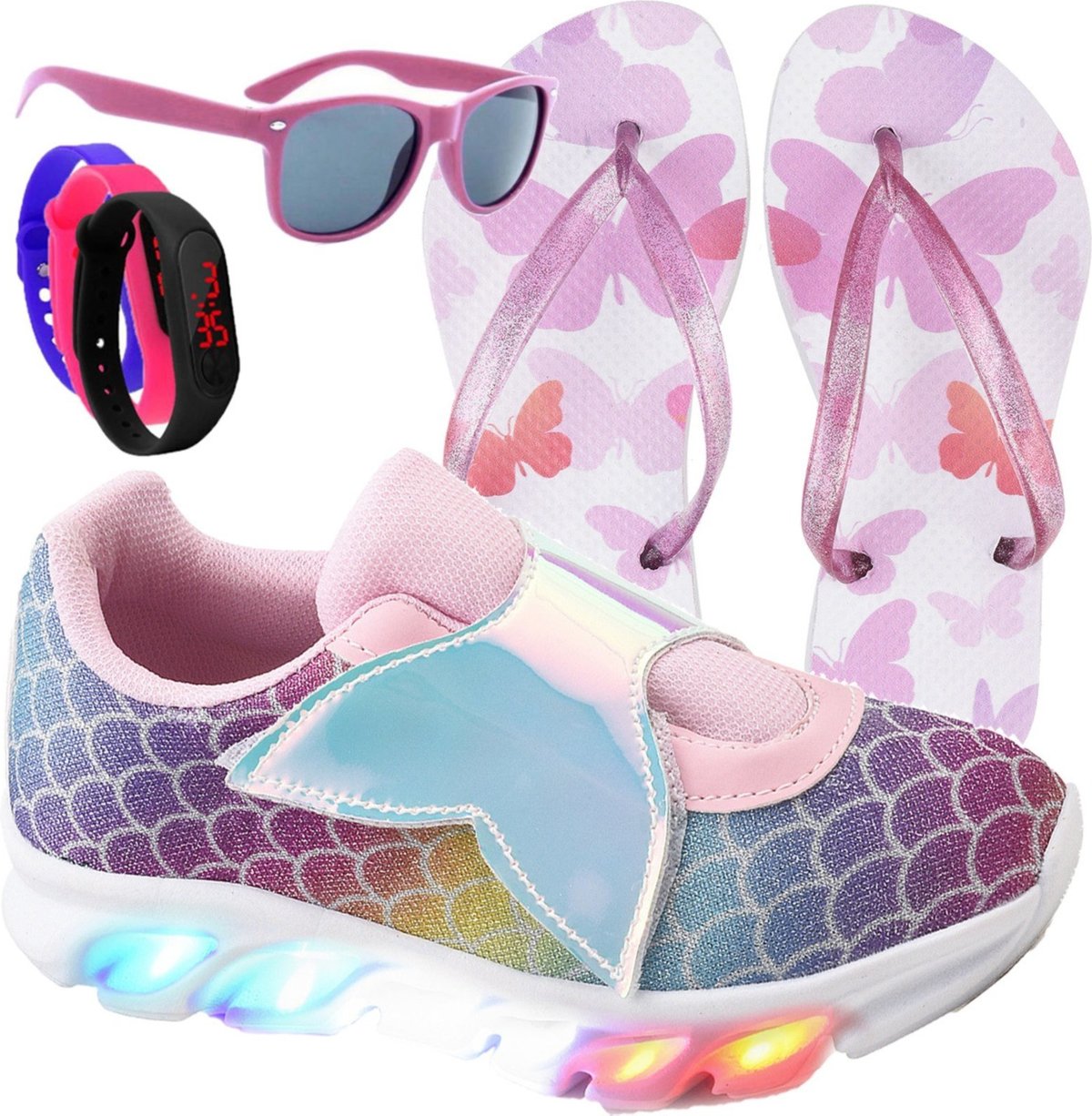 Imagem principal Infantil - Kit Tênis De Led Sereia Glitter Personagem Meninas Chinelo Óculos Relógio CALCADOS LGHT LIGHT rosa CALCADOS LGHT LIGHT rosa