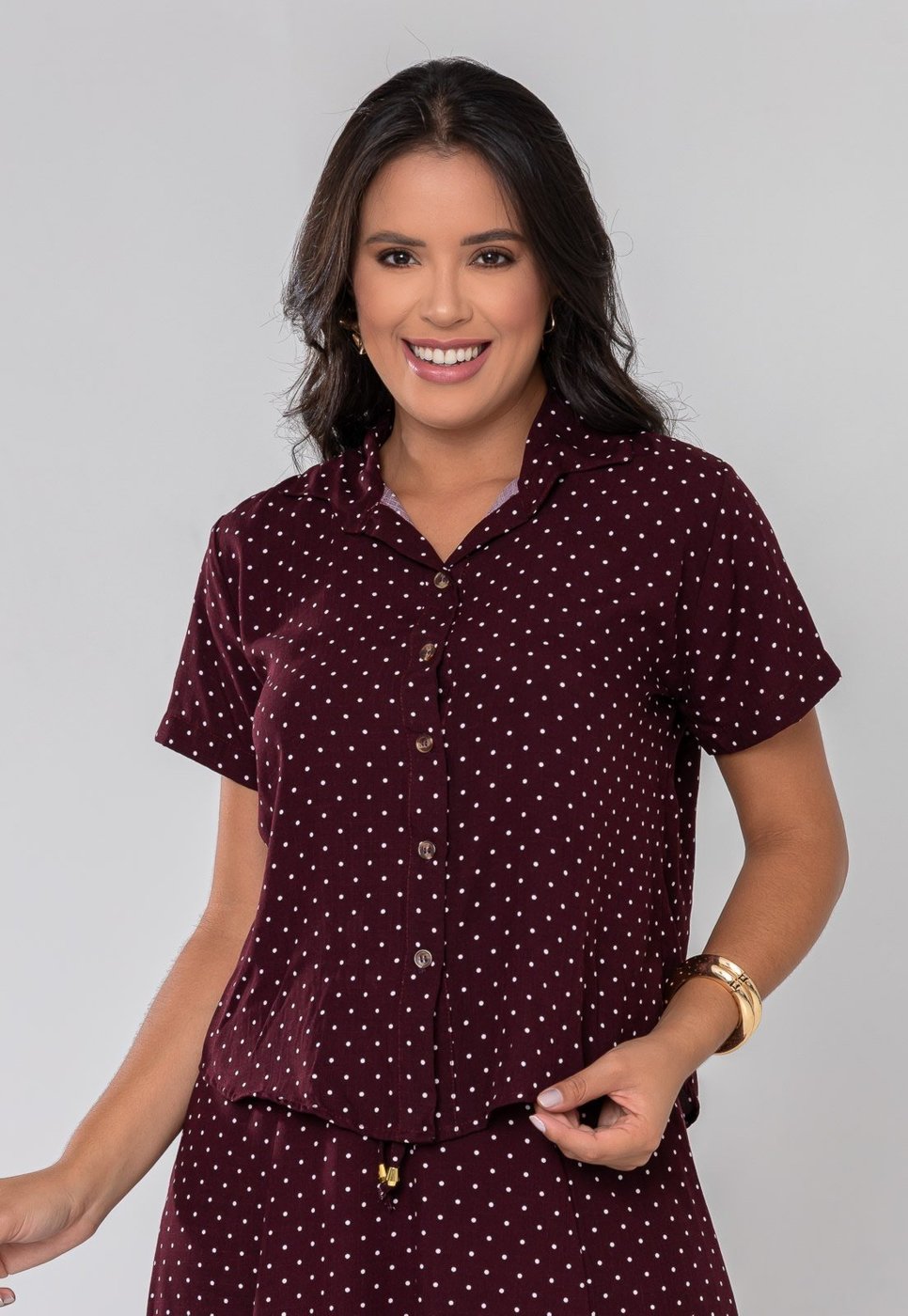 Camisa Aura Dani Viscolinho Poá Marsala