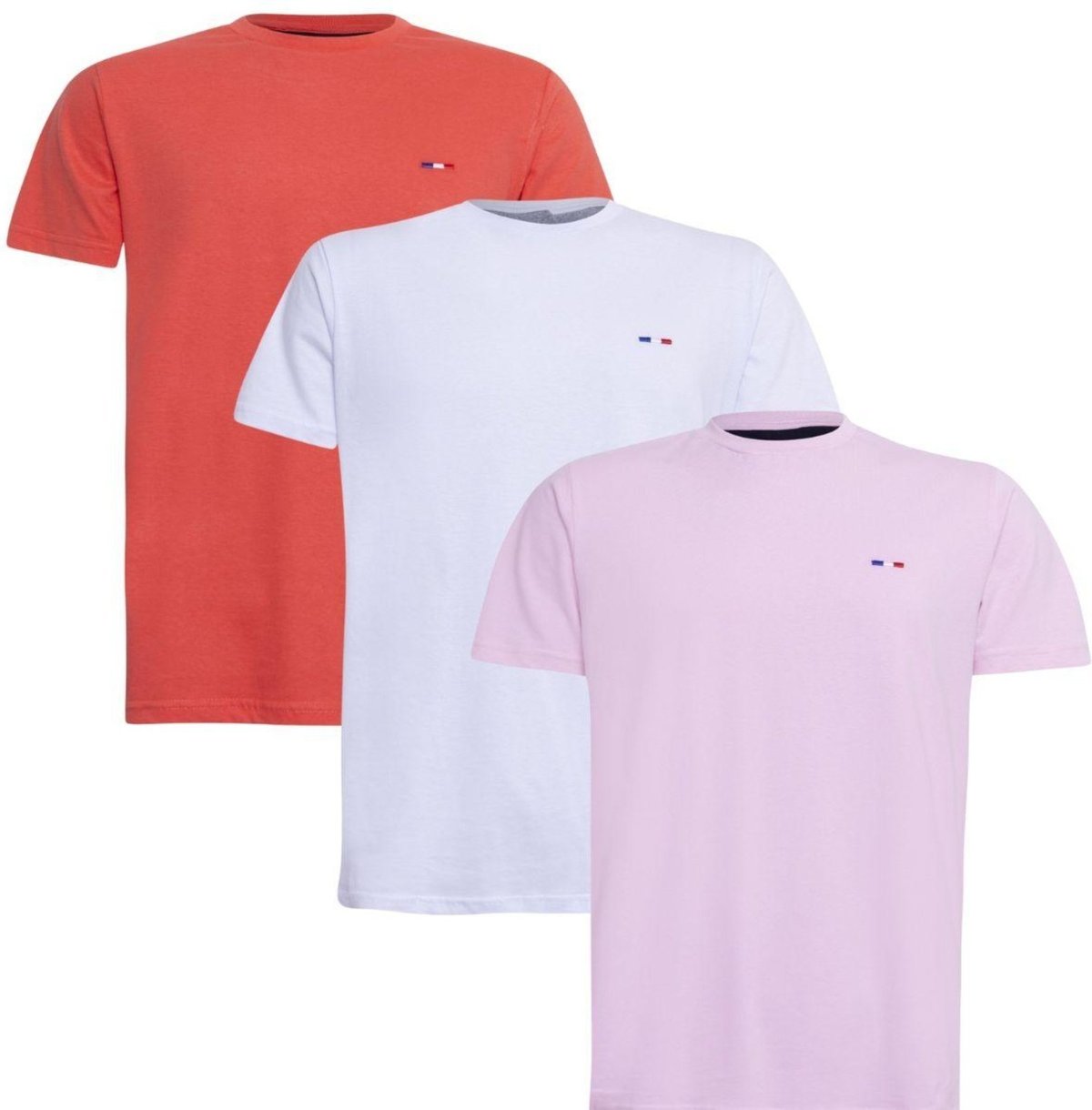 Imagem principal Kit 3 Peças Camisetas Básicas Masculina FMF Laranja em Algodão Premium no Estilo Tommy Bordado França branco rosa FMF branco rosa