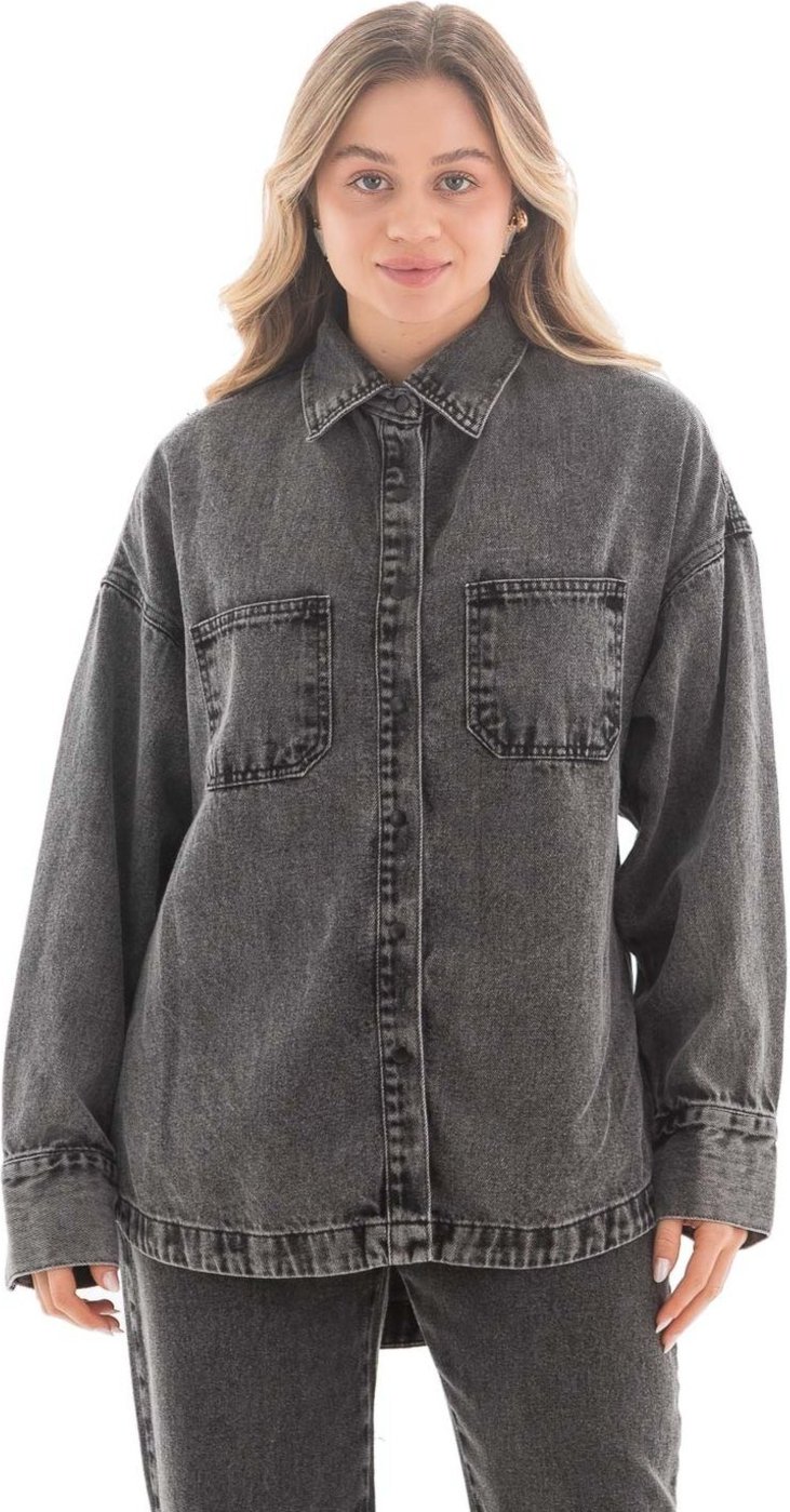 Camisa Jeans Feminina Arauto Oversized Black Marmorizado
