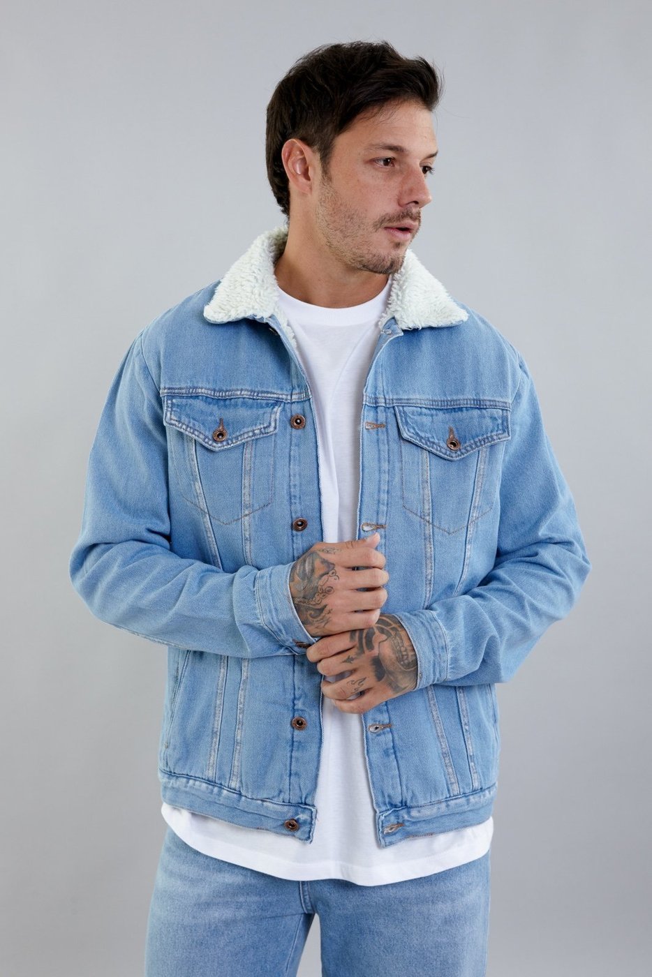 Jaqueta Jeans Trucker com Forro em Sherpa Dialogo Jeans Masculino