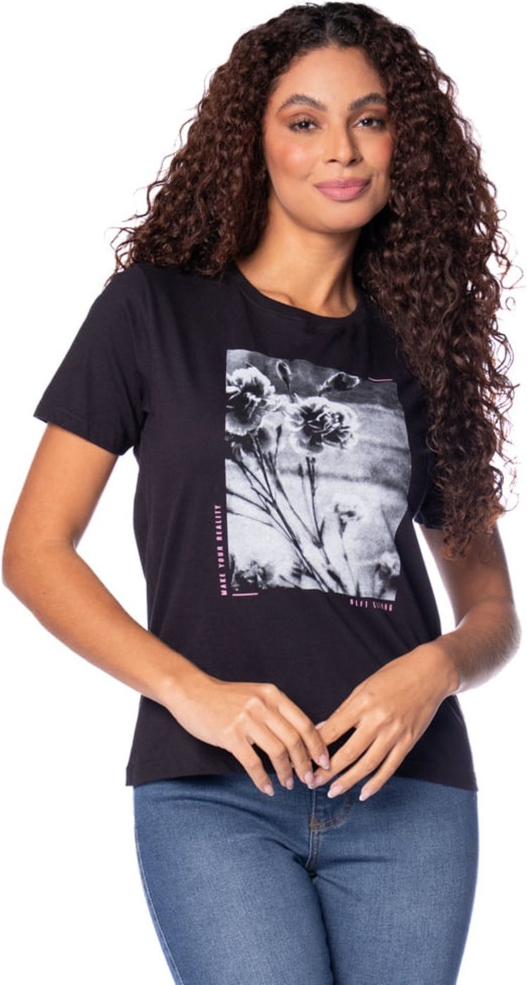 Imagem principal Camiseta Feminina Olho Fatal Estampa Floral Cinza preto Olho Fatal preto