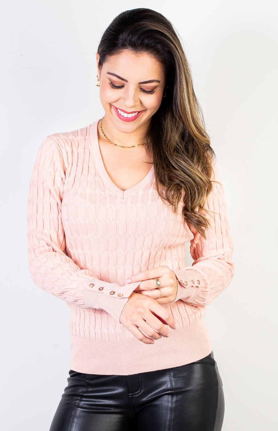 Imagem principal Blusa suéter feminino gola V 70871 - Blush Enluaze preto Enluaze preto