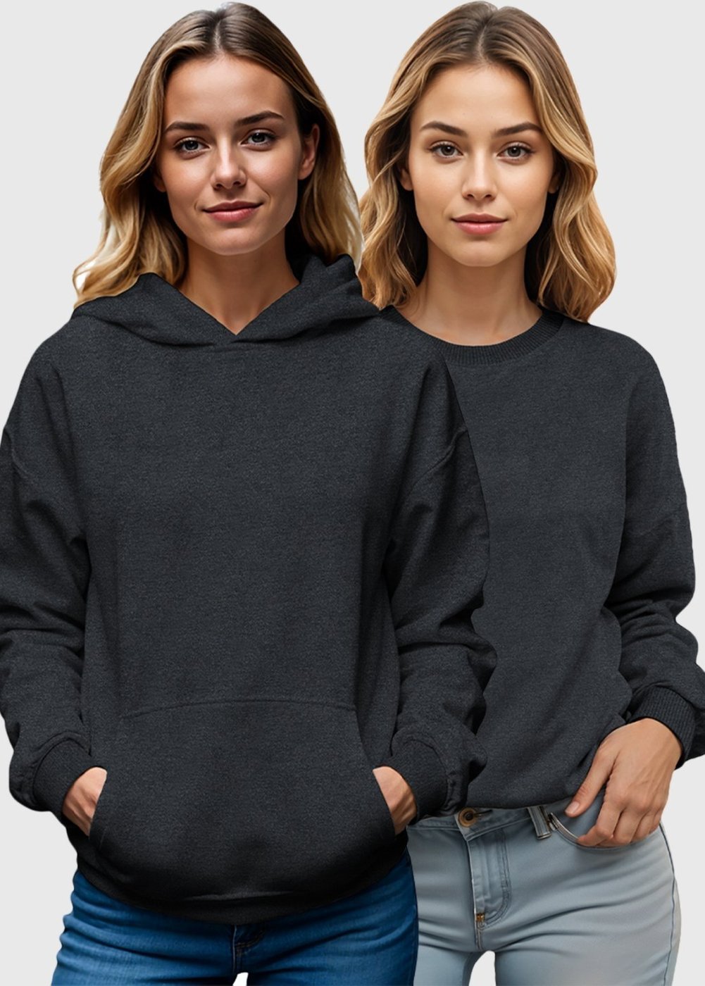 Imagem principal Kit 2 Moletom Canguru e Gola Redonda Feminino Flanelado Benellys Liso Chumbo grafite Benellys grafite