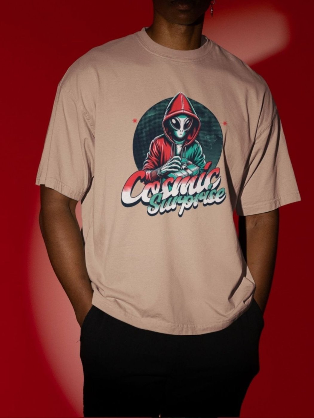 Imagem principal Camiseta Básica Masculina Alienígena ET Espaço Ciência Área 51 Caqui Gugi preto caqui Gugi preto caqui