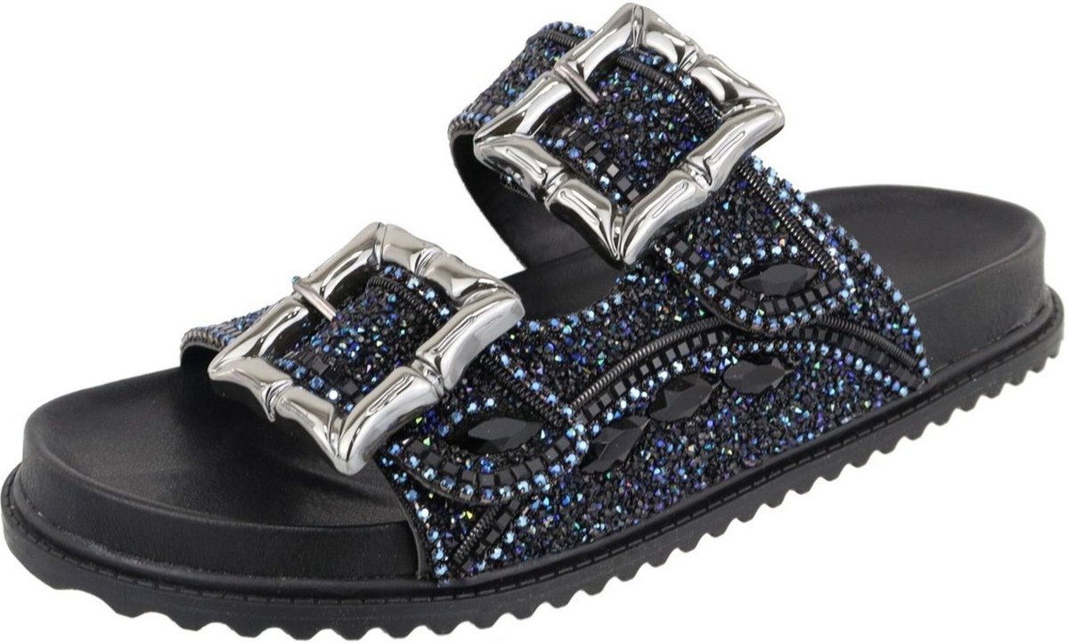 Imagem principal Papete Rasteira Feminina Paula B Em Pedraria Feita A Mão Com Brilhos Strass Miçangas E Fivela Pamilha Confort multicolor PAULA B multicolor