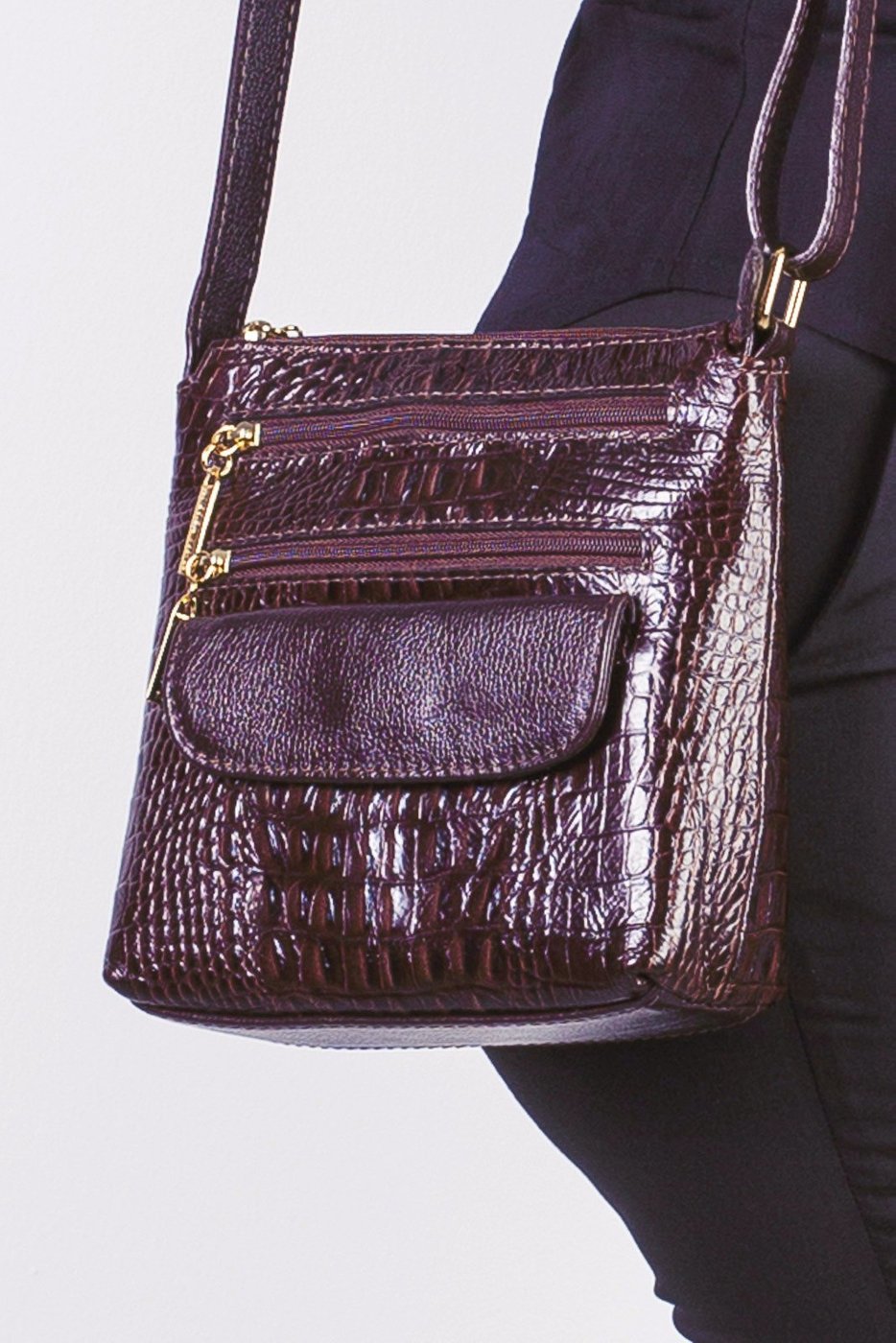 Imagem principal Bolsa transversal de couro croco Maura - Marsala Andrea Vinci vermelho Andrea Vinci vermelho