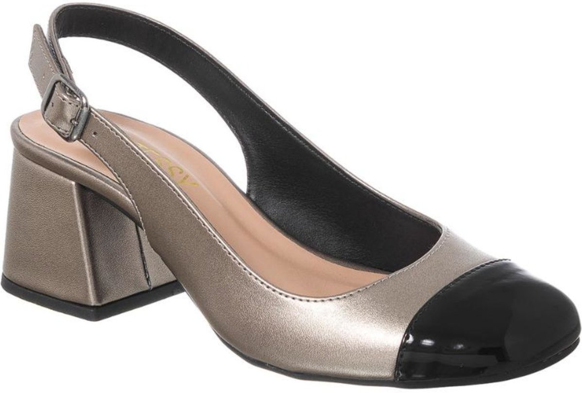 Imagem principal Scarpin Sapato Slingback Feminino Salto Grosso Bico Quadrado Velho Stessy Shoes prata Stessy Shoes prata