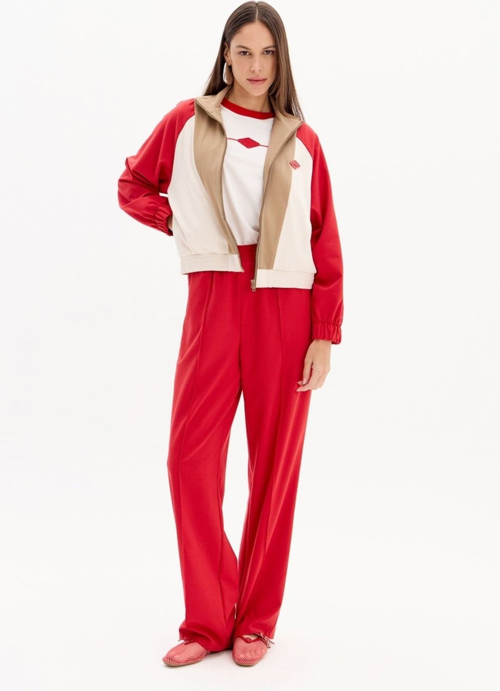 Calça Reta De Cintura Alta Com Elástico No Cós