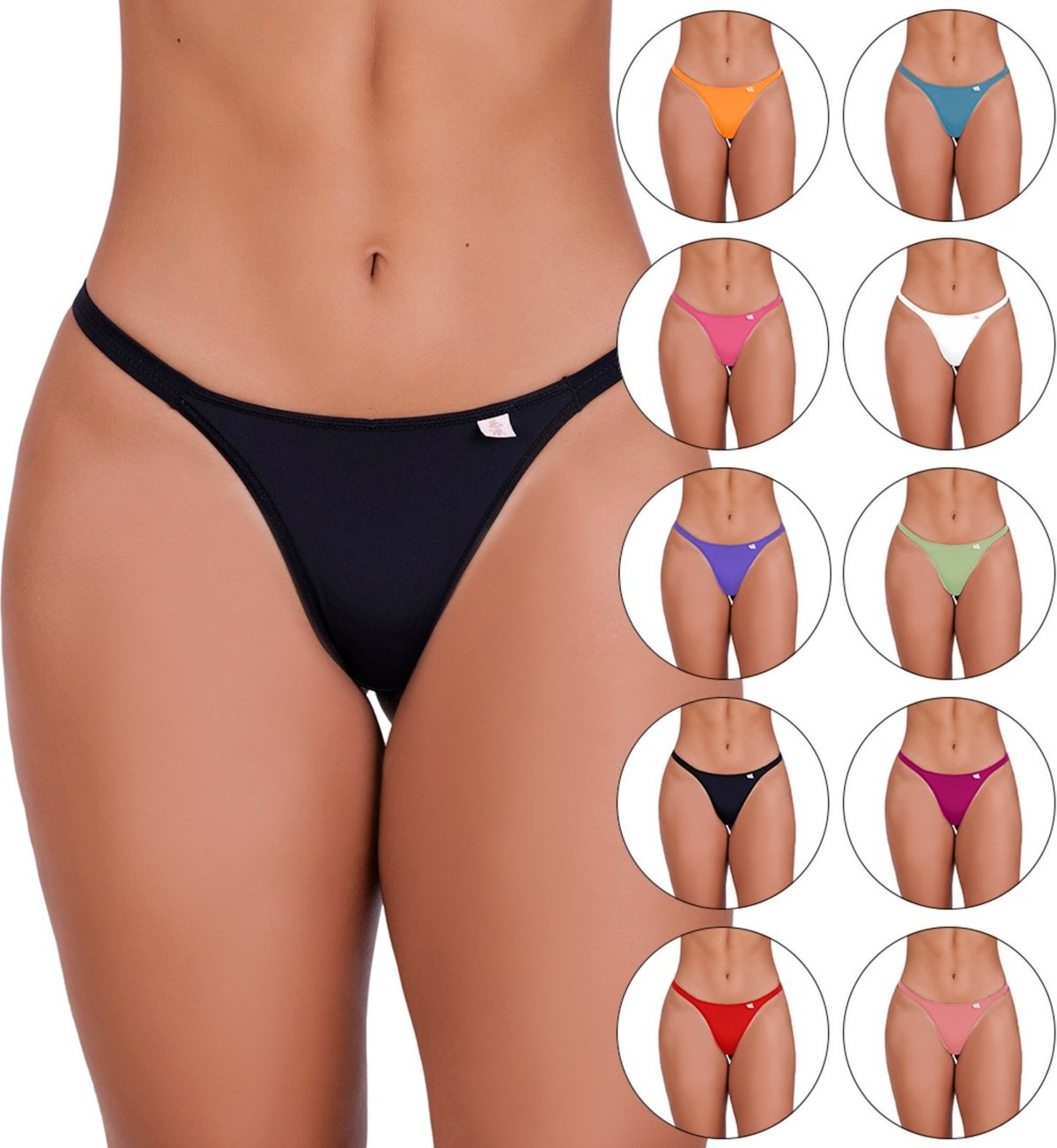 Imagem principal Kit 6 Calcinhas Gabi Lingerie Marquinha De Fita Feminina Tanga Fina Microfibra Sem Regulagem Moda Íntima multicolorido Gabi Lingerie multicolorido