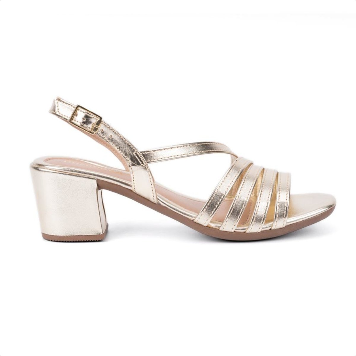 Imagem principal Sandália Feminina Salto Bloco Grosso Confortável Tiras Finas Domidona dourado Domidona dourado