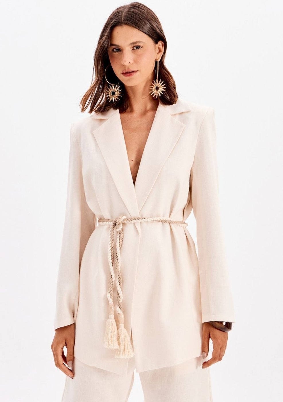 Blazer Oversized Com Linho com Cinto