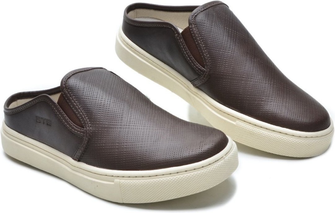 Imagem principal Mule Couro Casual Slip On Babuche Masculino Solado Flat Confortável Prático Versátil super shoes café super shoes café