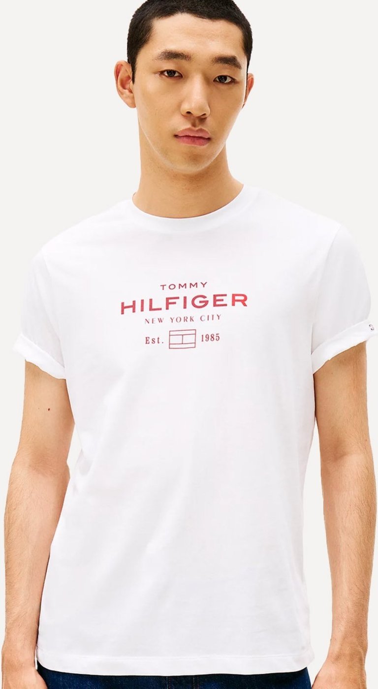 Imagem principal Camiseta Tommy Hilfiger Masculina Center New Stack Branca branco Tommy Hilfiger branco