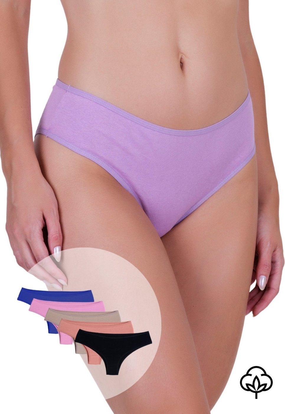 Imagem principal Kit 5 Calcinhas Femininas Algodão Sonho Laterais Larguinhas Conforto Diário Concept Lingerie multicolorido Concept Lingerie multicolorido