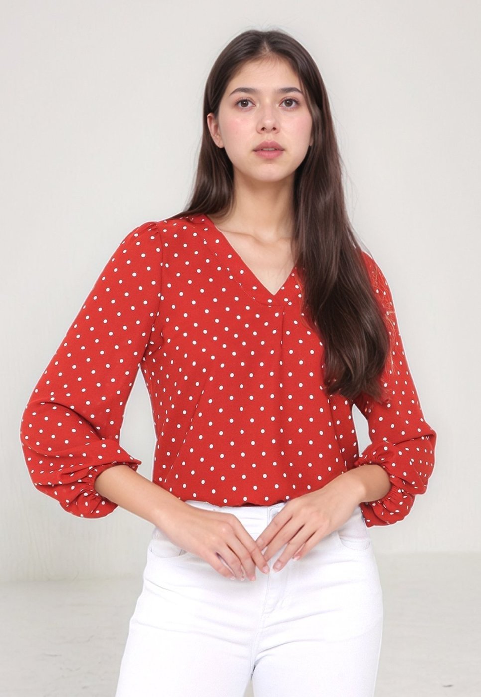 Imagem principal Blusa Intens Manga Longa Crepe Poá vermelho Intens vermelho