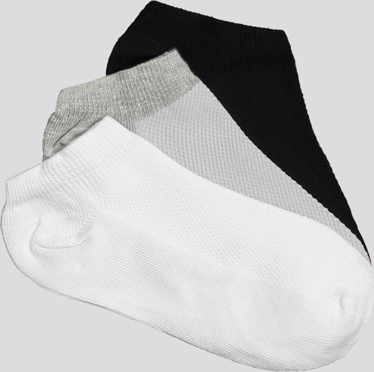 Kit Meia Selene 3 Pares Sapatilha Branca Preta e Cinza