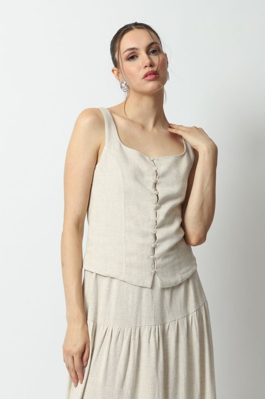 Imagem principal Regata com Botões Linho Misto Natural Gazzy bege natural Gazzy bege natural