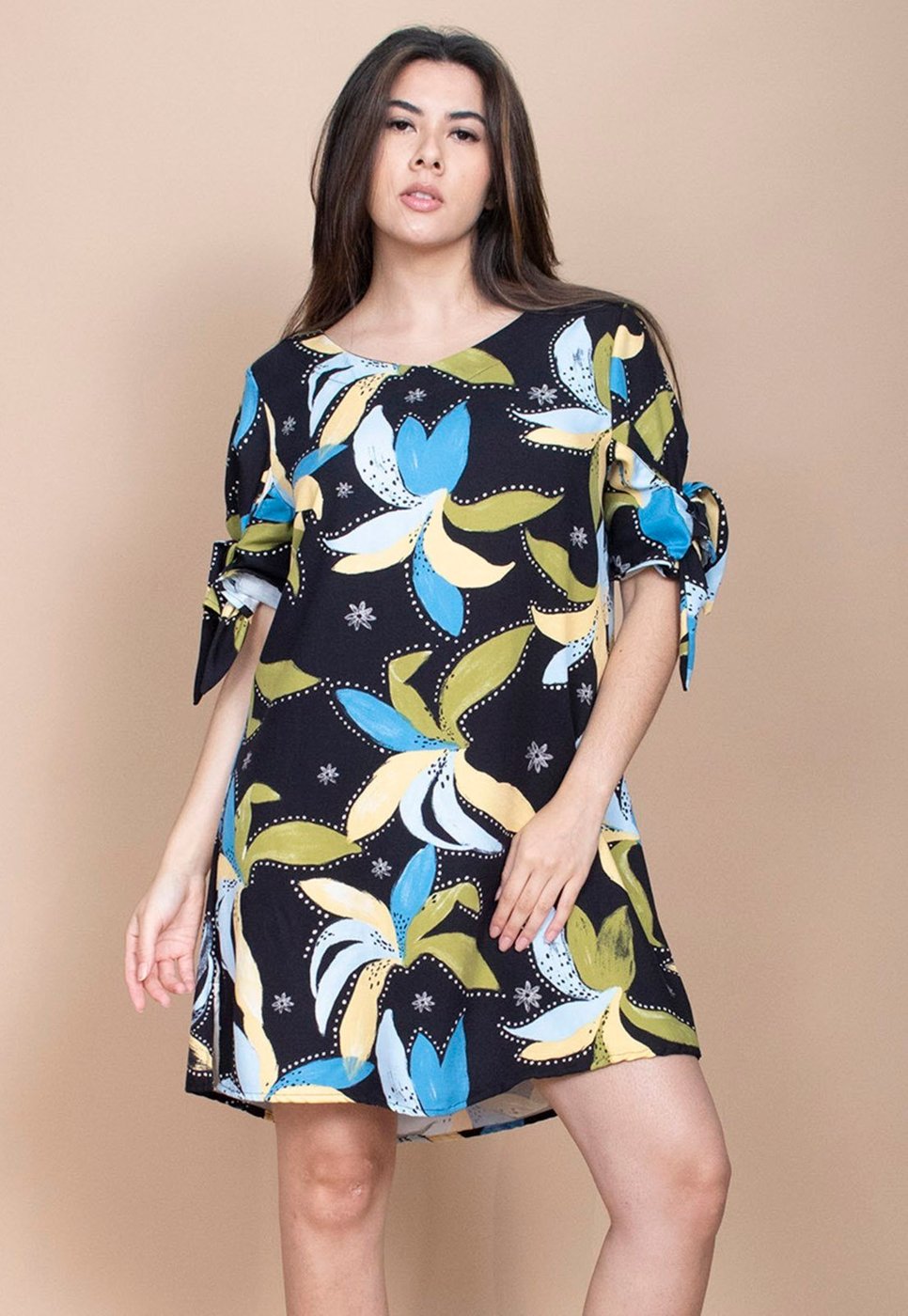 Vestido Curto Cabanafree Plano Estampa Jardim Noturno