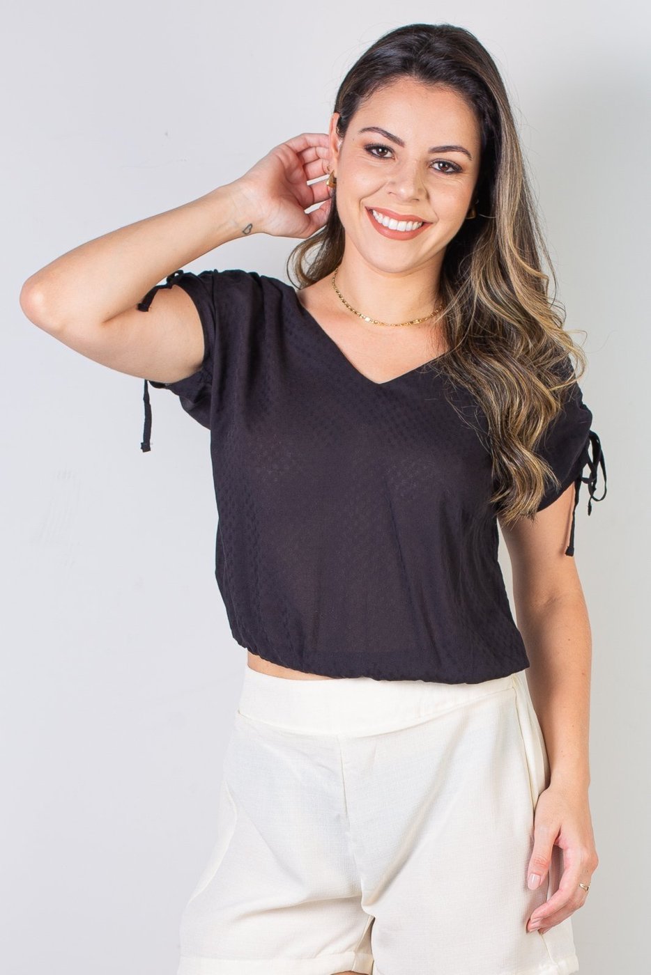 Imagem principal Blusa feminina viscose amarração no ombro 70764 Enluaze preto Enluaze preto
