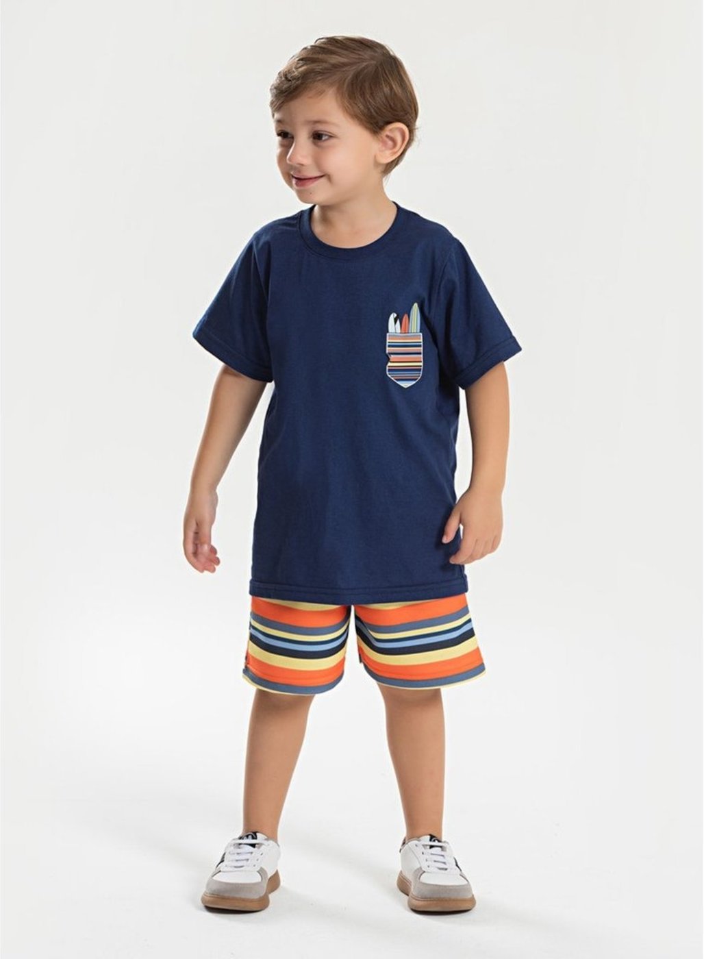 Imagem principal Infantil - Conjunto Verão Menino Marinho Camiseta e Bermuda Com Cadarço Surf Molekada azul Molekada azul