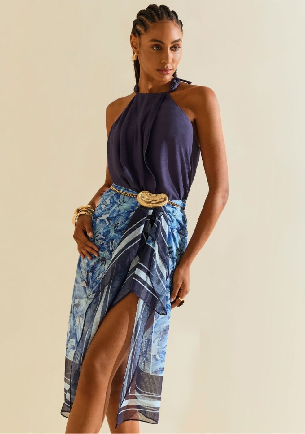 Imagem principal Regata Morena Rosa Solta Cava Francesa Padrão Azul Marinho azul marinho rosa Morena Rosa azul marinho rosa