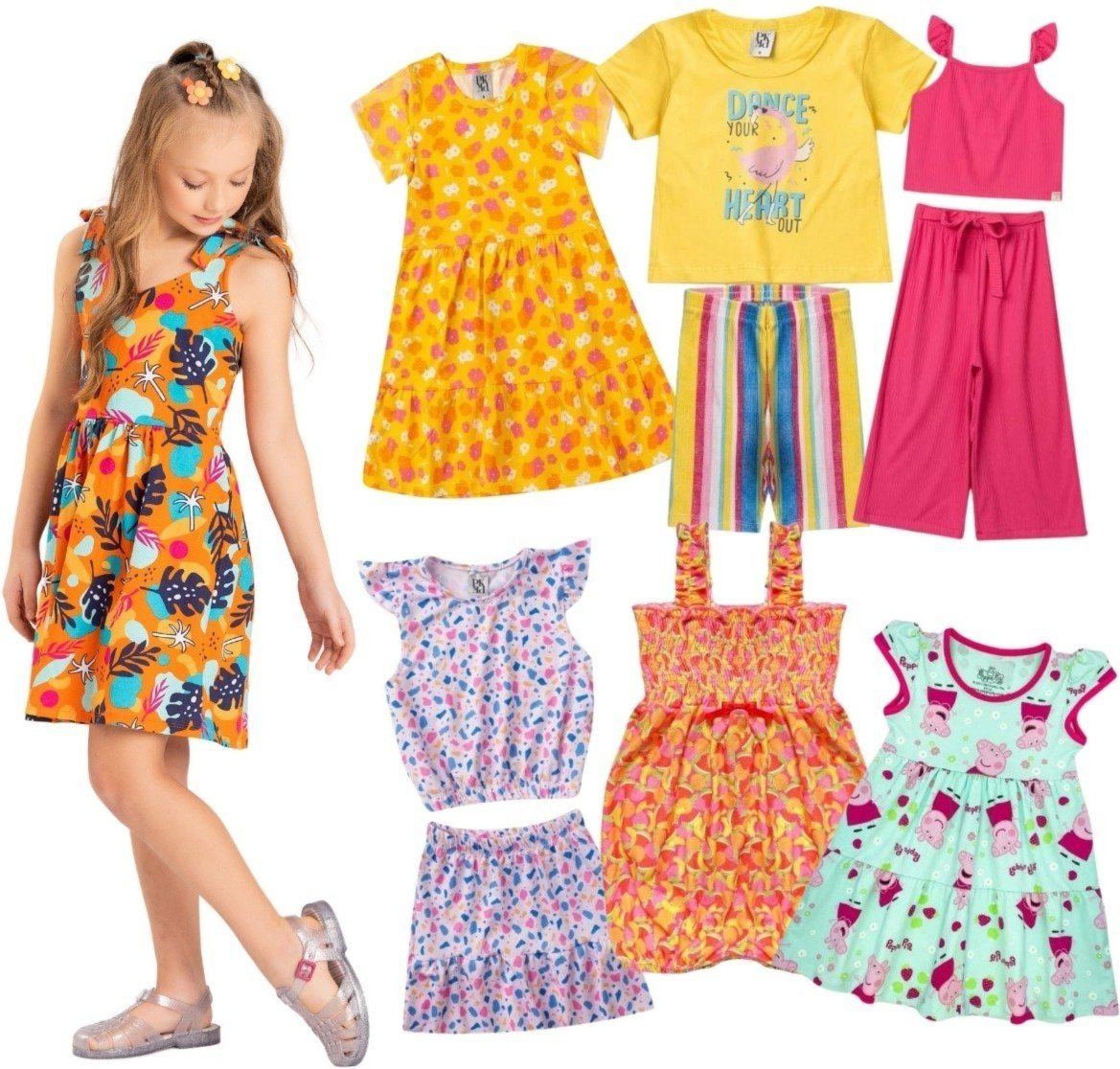 Imagem principal Infantil - Kit Sortido Platinum 12 Peças de Roupas Infantis Feminino Verão - 6 Camisetas + 6 Bermudas multicolorido multicolorido