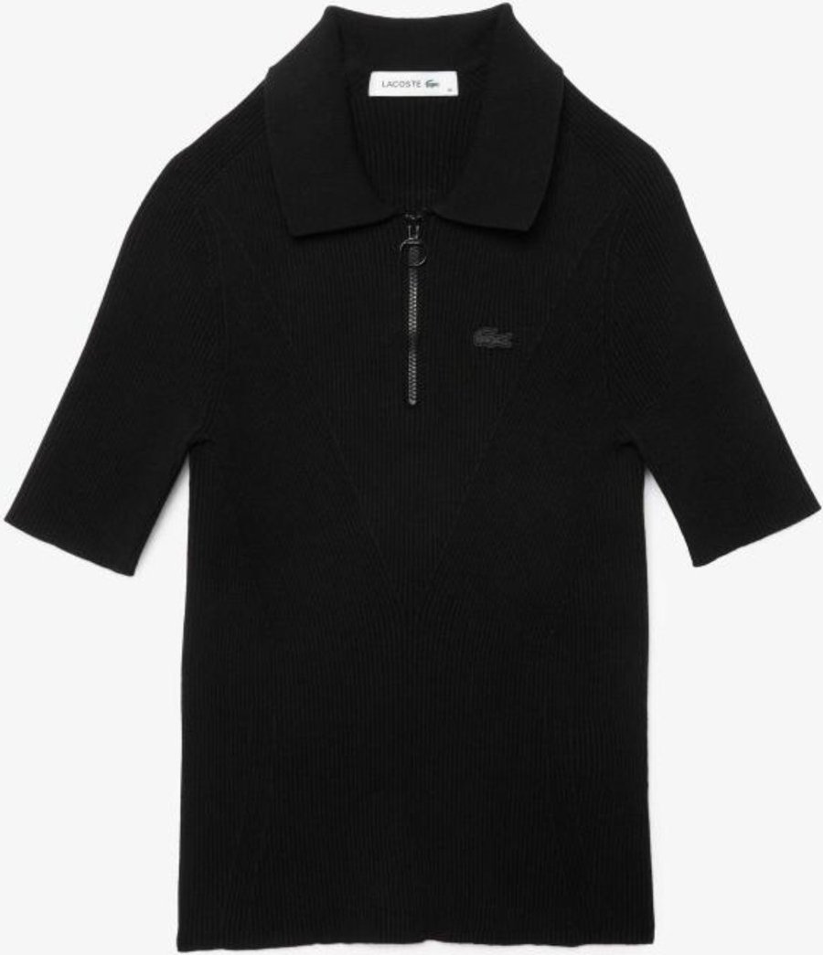 Camisa polo Lacoste de malha canelada com zíper no pescoço