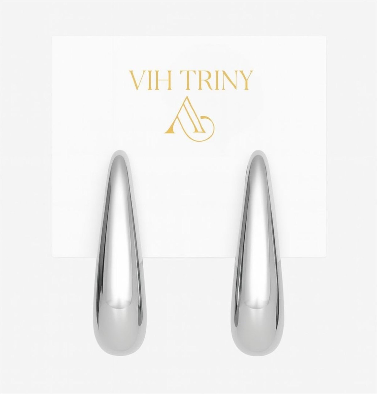 Brinco Gota Longa Metal Prateado Polido