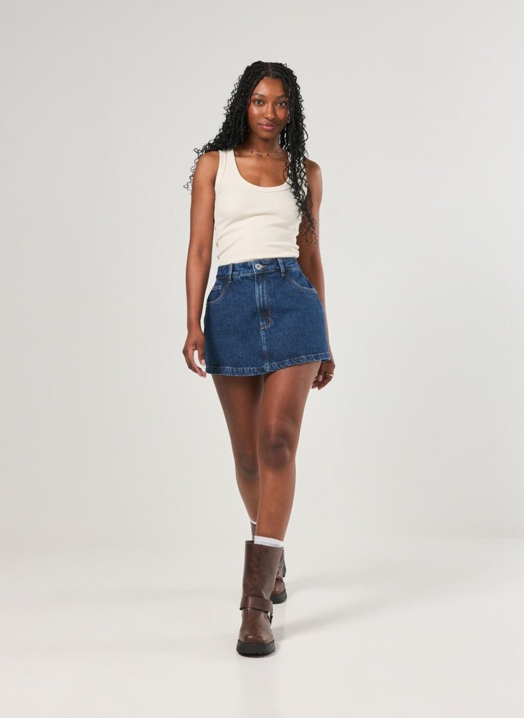 Short Saia Jeans Básico Cintura Alta