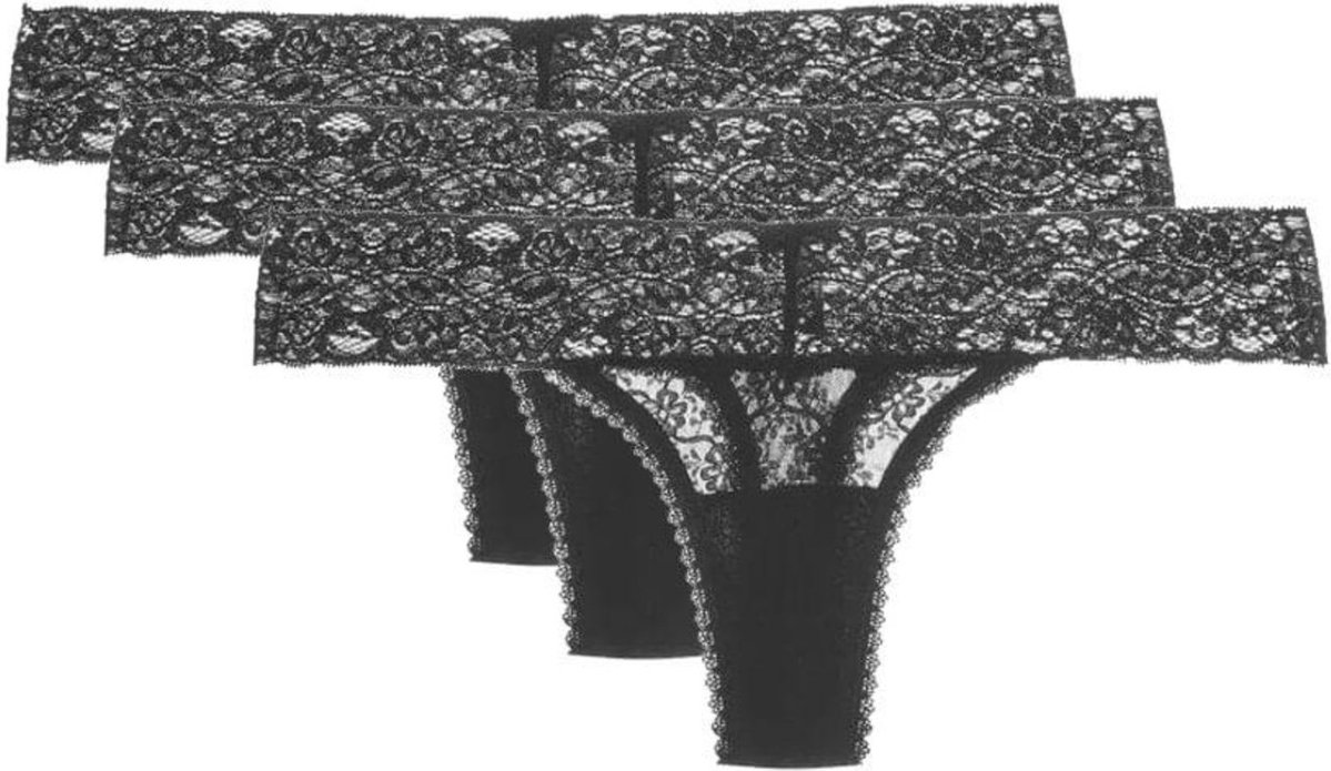 Imagem principal Kit 3 Calcinhas Fio Dental Sweet Lace Preto Preto Loungerie incolor Loungerie incolor